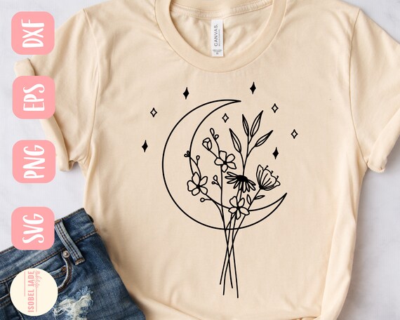 Download Moon Wild Flowers Svg Design Moon Svg File For Cricut Etsy