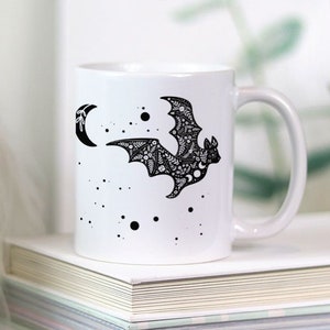Celestial Bat Mug Goddess Moon and Flowers Witchy Tea Mug image 2
