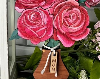 Hand Painted wood rose flower bouquet personalized floral gift for mom unique Valentine's Day gift for her