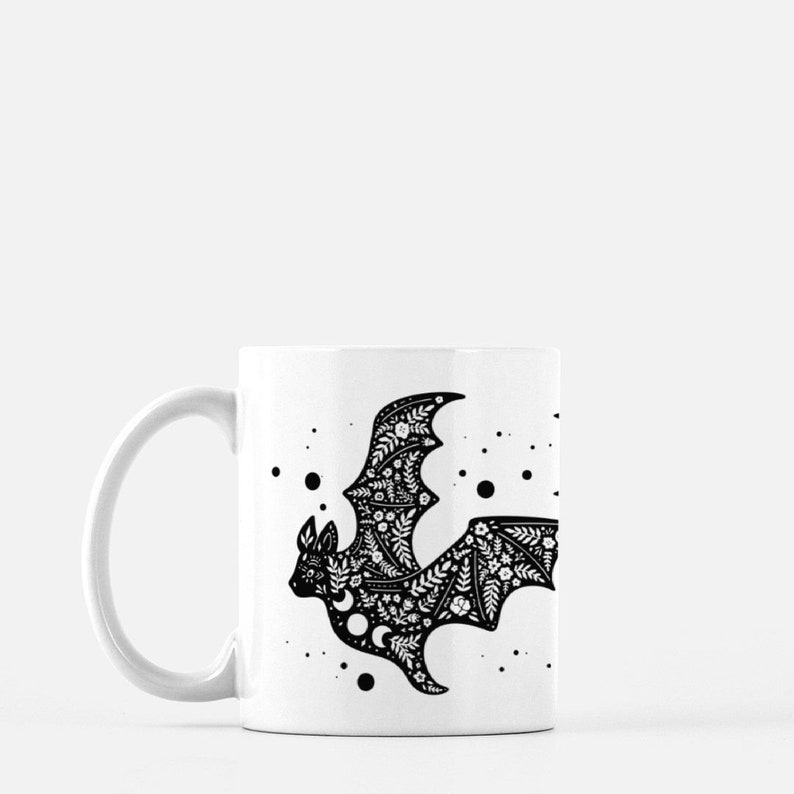 Celestial Bat Mug Goddess Moon and Flowers Witchy Tea Mug image 5