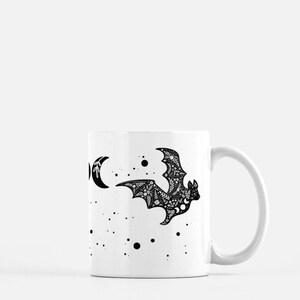Celestial Bat Mug Goddess Moon and Flowers Witchy Tea Mug image 4