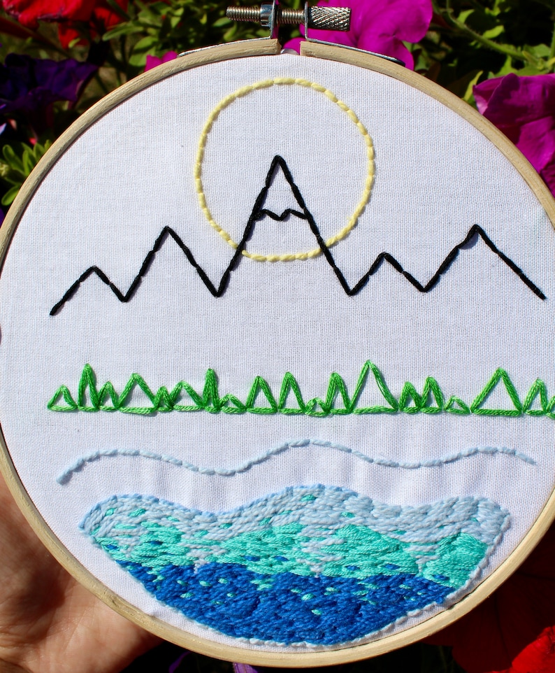 Mountains Embroidery Scenery pattern Handmade Embroidered Etsy