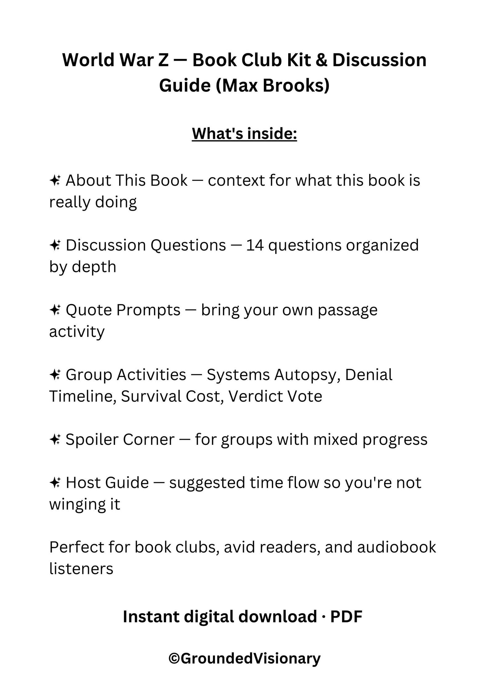 World War Z Discussion Questions - Max Brooks Reading Group Guide (PDF ...