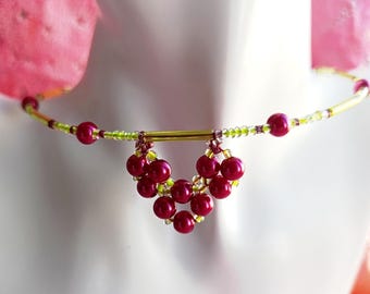 Lime Berry Necklace - Handmade beaded necklace in berry and lime tones with memory wire, unique piece, (matching earrings also available in the shop)
