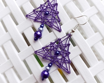 Amethyst Dream - Handmade String Art Earrings in Purple