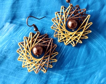 Amber Ombré - Handmade brown string art mandala earrings
