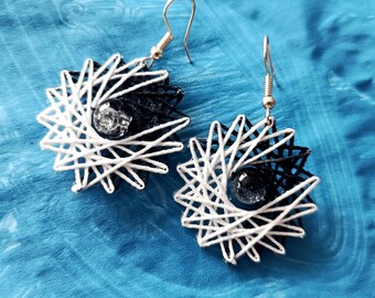Yin Yang Mandala - Handmade monochrome string art mandala earrings