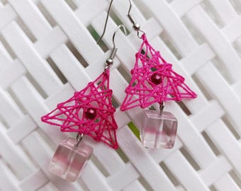 Sweet Prism - Handmade String Art Earrings in Pink