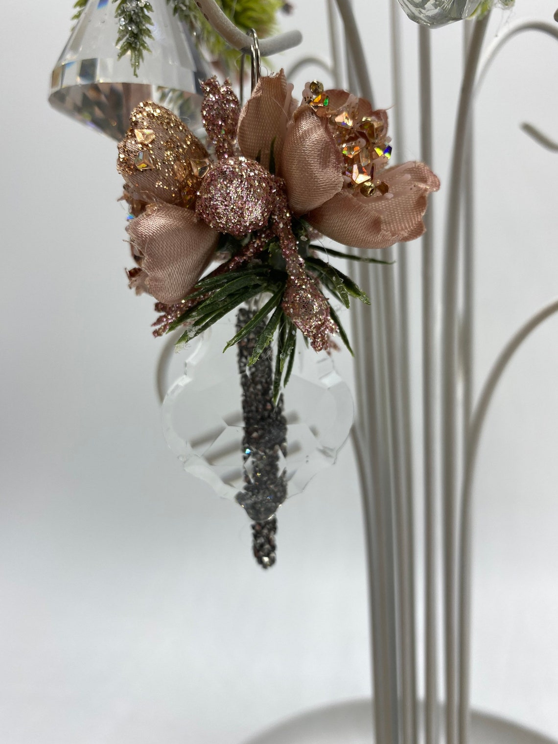 4 crystal Christmas ornaments blush pink glitter berries Etsy