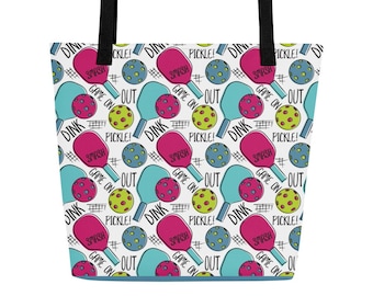 Large Pickleball Tote Bag - Pickleball Pattern Bag - Fun Pickleball Graphic Beach Bag - Pickleball Bag
