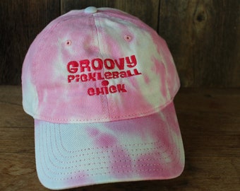 Funny Womens Pickleball Tie Dye Hat - Groovy Pickleball Chick - Pickleball Cap - Pickleball Hat
