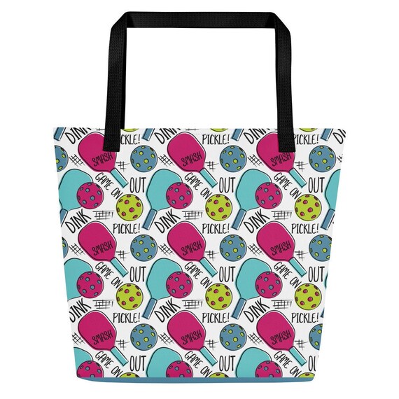Large Pickleball Tote Bag - Pickleball Pattern Bag - Fun Pickleball Graphic Beach Bag - Pickleball Bag