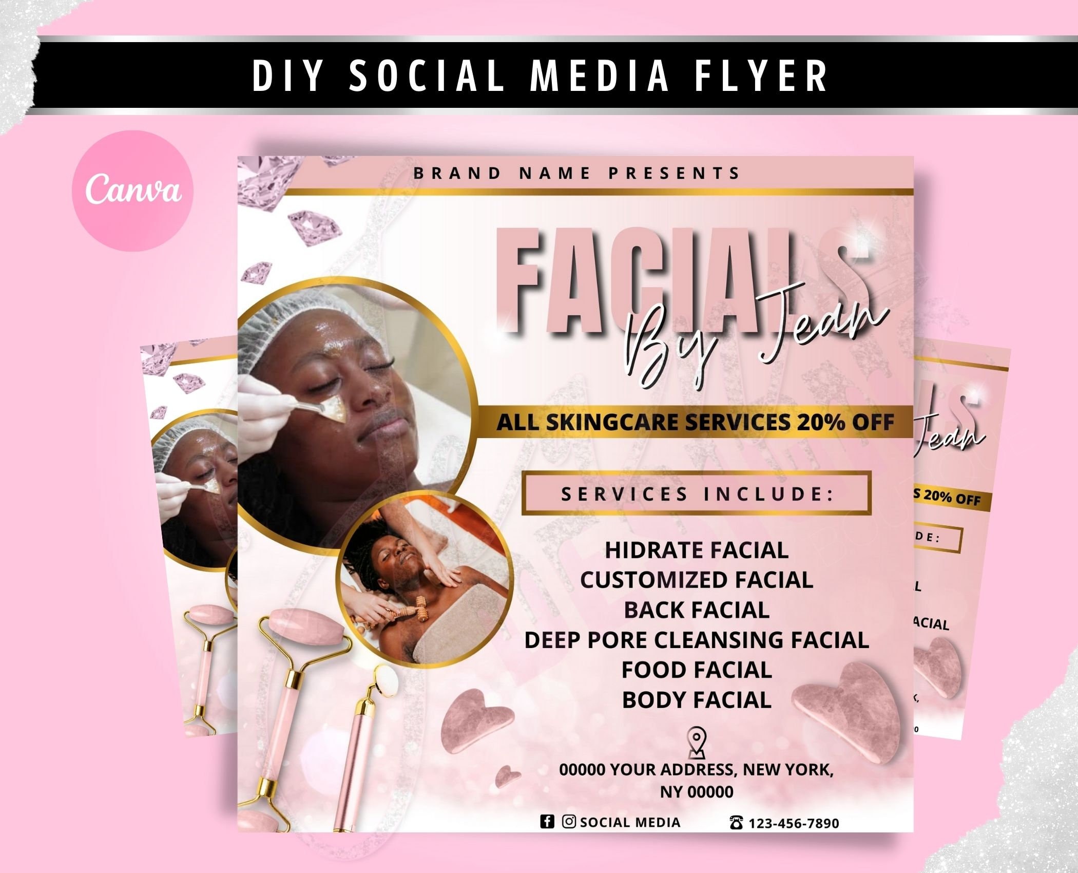 DIY Facial Treatments Flyer, Spa Editable Flyer, Spa Services Flyer, Facial Beauty Flyer, Social Media Flyer #168