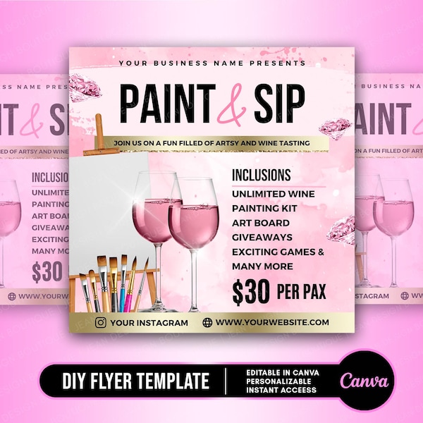 DIY Paint and Sip Flyer, Paint and Sip Invitation, Event Party Flyer, Editable Template #282