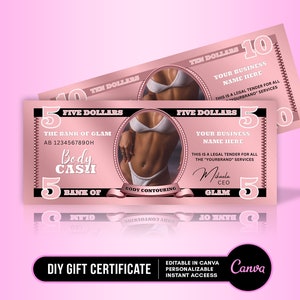 DIY Gift Certificate, Gift Voucher, Cash Gift Certificate, Body Contouring, Body Sculpting, Body Contour, Spa Gift Certificate #422
