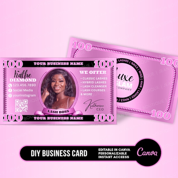 DIY Beauty Business Card, Lash Business Card, Dollar Style Business Card, Lash Tech Business Card, Hair, Nails, Premade Template