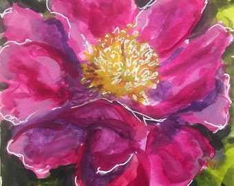 Pink Peony - Original Watercolor Painting, Print, or set of Notecards with envelopes by susan elizabeth jones, autumn