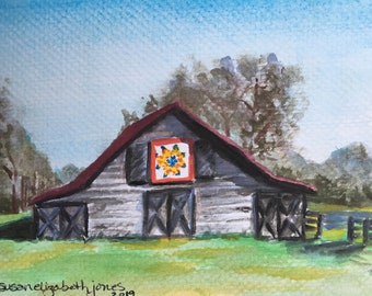 Barn at Rippavilla Original Watercolor Painting, Print, or Set of Notecards with envelopes by susan elizabeth jones, Spring Hill, Tennessee