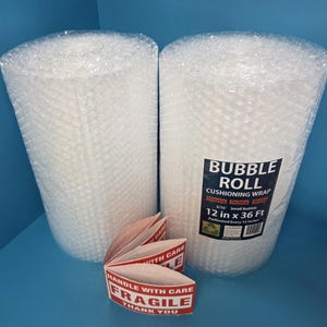 2 Pack 3/16" Bubble Cushioning Wrap Rolls Total 72 Feet 10 Fragile Stickers