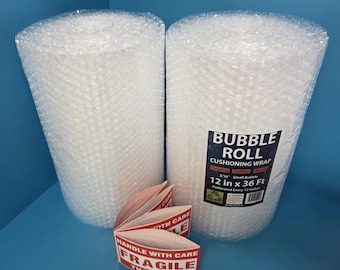 2 Pack 3/16" Bubble Cushioning Wrap Rolls Total 72 Feet 10 Fragile Stickers