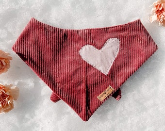 Corduroy Valentines Day/pink/sewn heart Dog Bandana