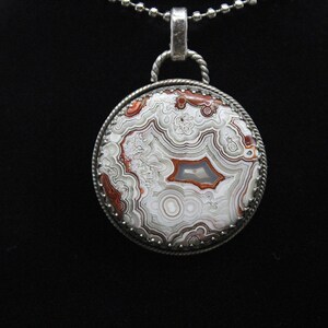 Mexicaine - Dentelle d&#39;agate - Pendentif - Rond - Style bohème (Bohème) - Argent sterling - Fait main