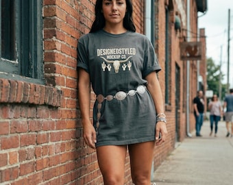 Maqueta de vestido estilo camiseta Comfort Colors 1717 Pepper / Estilo pueblo del maratón de Nashville / Estética boutique del oeste / Vaquera de la ciudad de la música