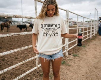 Comfort Colors 1717 Ivory T-shirt Mockup | Western Rodeo Aesthetic | Vintage Coke Bottle Lifestyle Digital Download