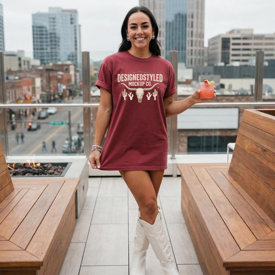 Comfort Colors 1717 Crimson Oversized T-shirt Mockup | Nashville ...