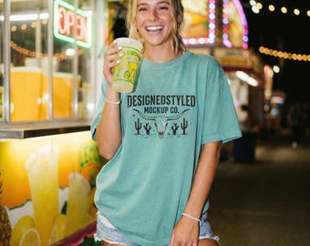 Comfort Colors 1717 Seafoam T-Shirt Mockup | County Fair Lifestyle Digital Download