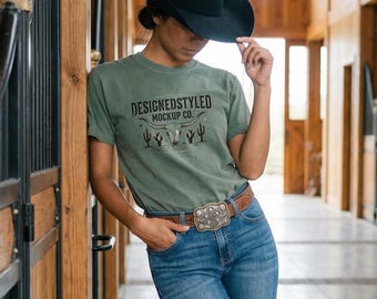 Maqueta de Comfort Colors 1717 Moss Ranch / Diseño de camiseta estilo vaquera occidental / Descarga digital de Boho Rodeo Country Girl