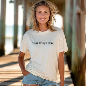 Comfort Colors C1717 Elfenbein Shirt Mockup, Oversized Mockup, Elfenbein Shirt Mockup, Ivory Comfort Color Shirt Mockup, Model Mock up, Beach Lifestyle