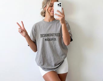 Comfort Colors 1717 Grey T-shirt Mockup, Minimalist Neutral Home Setting