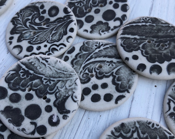 Black Delft handmade buttons- ceramic buttons- porcelain delft- black buttons-pottery buttons-purse making-bag making