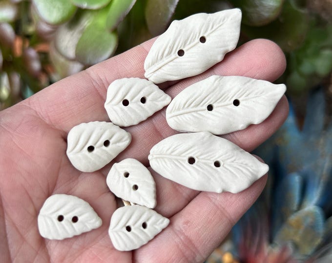 Ivory Porcelain Leaf Button-Handmade Artisan Button-ceramic button-white leaf button-white button-cream button-clay button-unique button