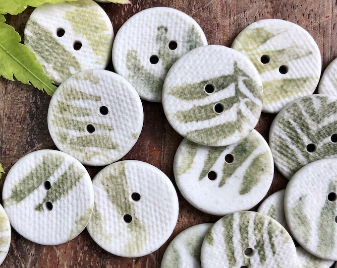 Fern Leaf Handpainted Porcelain Buttons-Handmade button-Pottery Button-Artisan Button-ceramic button-focal button-statement button