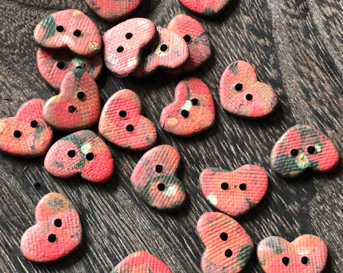 Ella Pink Handpainted Artisan Pottery Heart Buttons-Handpainted buttons-heart shaped buttons-pink buttons-pink hearts-pink baby buttons-