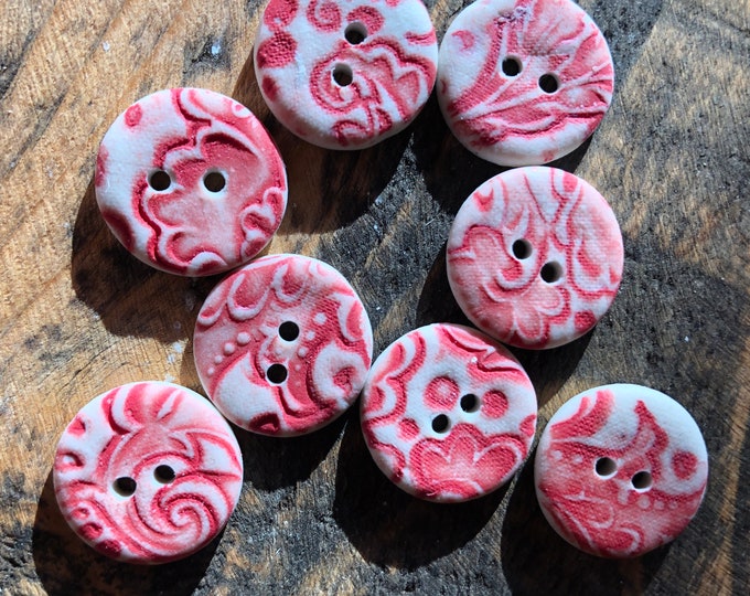 Red Delft Porcelain Buttons-Artisan Buttons-Handmade Buttons-Red porcelain button-Red delft notion-red delft jewelry-delft button-