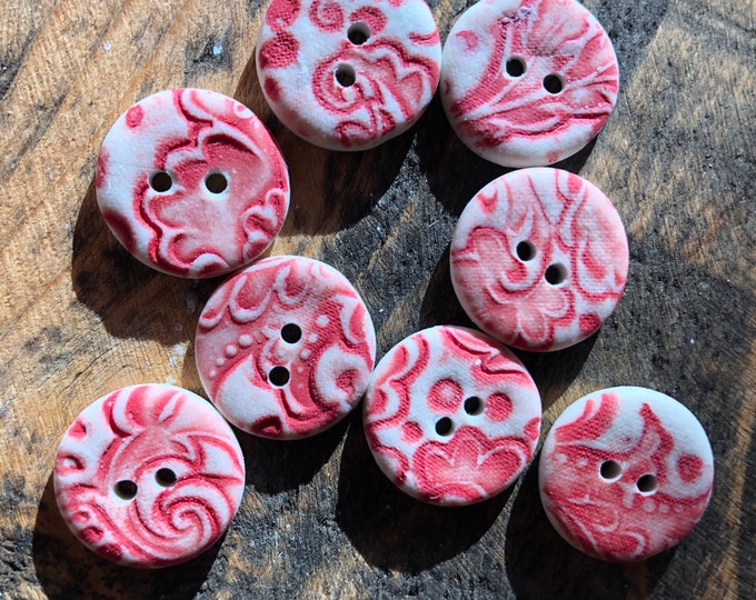 Red Delft Porcelain Buttons-Artisan Buttons-Handmade Buttons-Red porcelain button-Red delft notion-red delft jewelry-delft button-