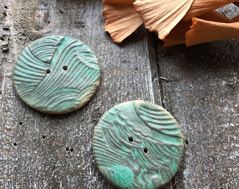 Turquoise Wave Artisan Button-Statement Artisan button-large green button-statement button-pottery button-ceramic button-turquoise button