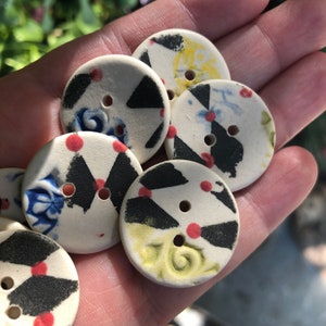 Jester Round Porcelain Button-Handpainted button-Handmade button-Pottery Button-Artisan Button-ceramic button-statement button-large buttons