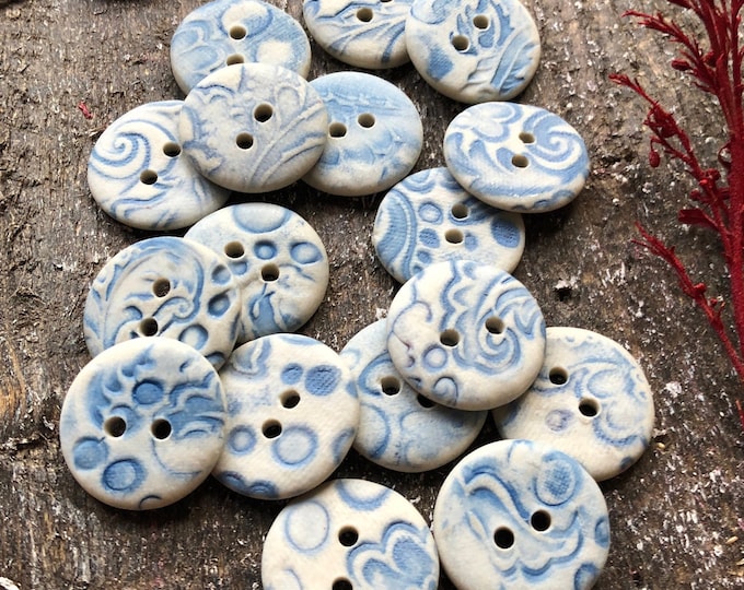 Blue Delft Porcelain Buttons-Handmade Artisan buttons-Delft Buttons-Delft blue-delft jewelry parts-small delft buttons-delft shirt