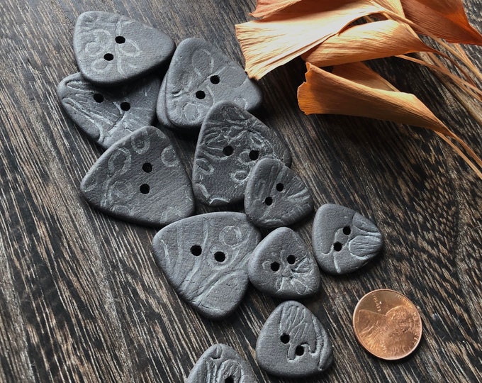 Raven Black Ceramic Button-artisan buttons-black statement button-black focal button-black coat button-black pottery button-hand made button