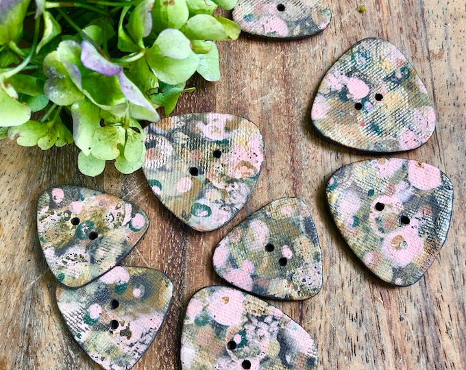 Nora Handpainted Buttons-Artisan Buttons-pink buttons-triangle buttons-statement button-large button-blue ceramic  button