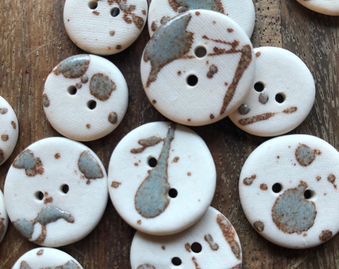 Blue Shino Porcelain Buttons-unique buttons-japanese button-artisan button-white blue button-handmade button-japanese style buttons