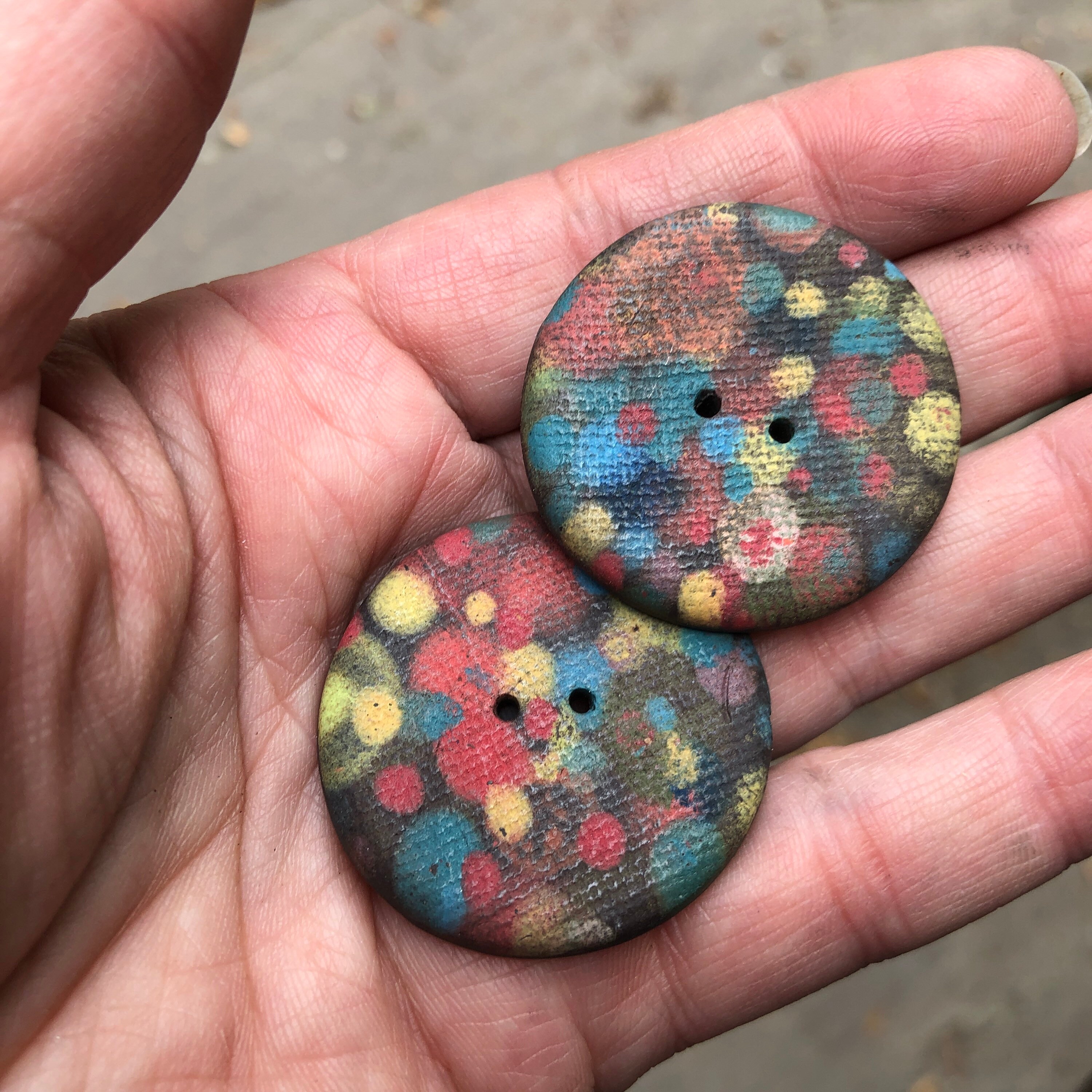 Reflections Pair of Large Hand Painted Buttons Ceramic ButtonsArtisan buttonshandmade