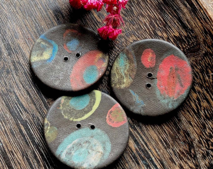 Cosmos Handpainted Artisan Ceramic Button-pottery button-ceramic buttons-oval buttons-statement buttons-artisan buttons