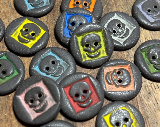 Skull Artisan Button-skull button skull art button pottery button-ceramic button-unique button-statement button-pottery button mending