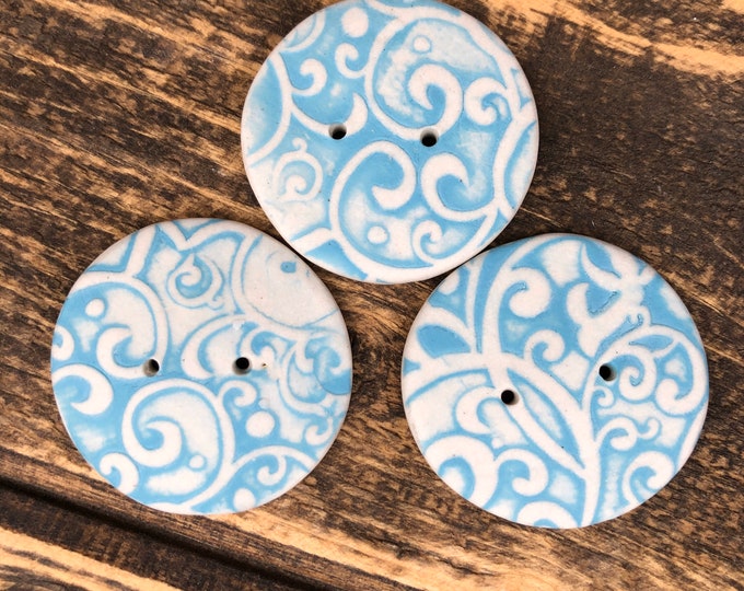 Turquoise Porcelain buttons-set of 3-hand painted buttons-hand made button-purse making-ceramic button-painted button-pottery button