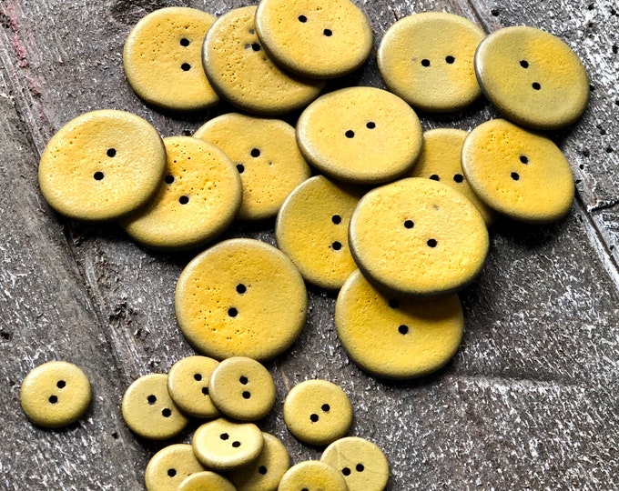 Vibrant Mustard Buttons-Ceramic button-Artisan button-handmade button-pottery button-yellow button-large mustard button-Statement button